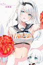 Anime 3524x5252 Siesta Tantei Wa Mou Shindeiru anime girls fan art cheerleaders crop top white hair blue eyes
