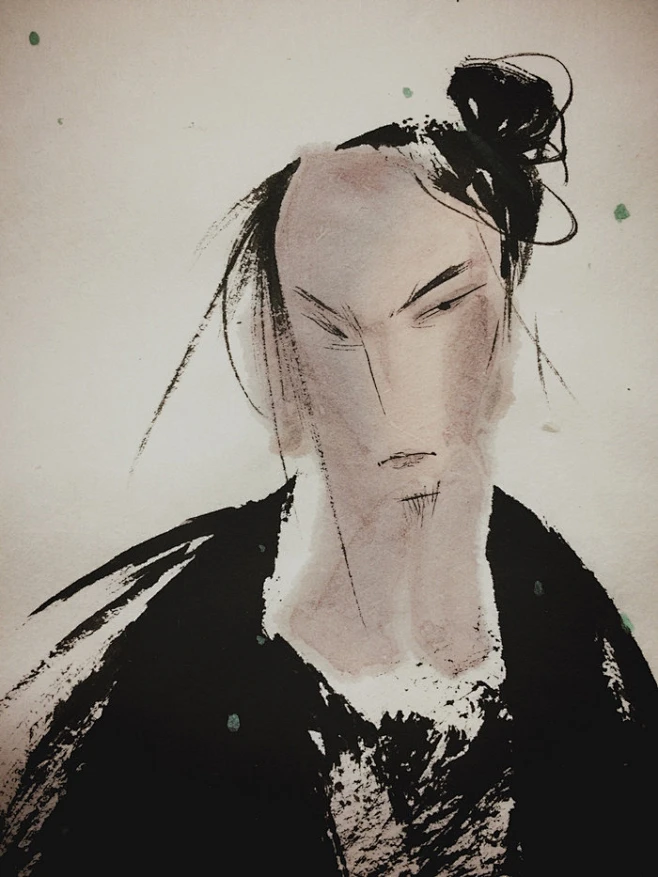 浪人-张渔Yu_水墨,国画_涂鸦王国插画-花瓣网