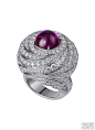卡地亚高级珠宝系列戒指：铂金，凸圆形切割红宝石，明亮式切割钻石
