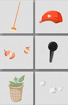志愿者扫把垃圾草药娄话筒插画元素png