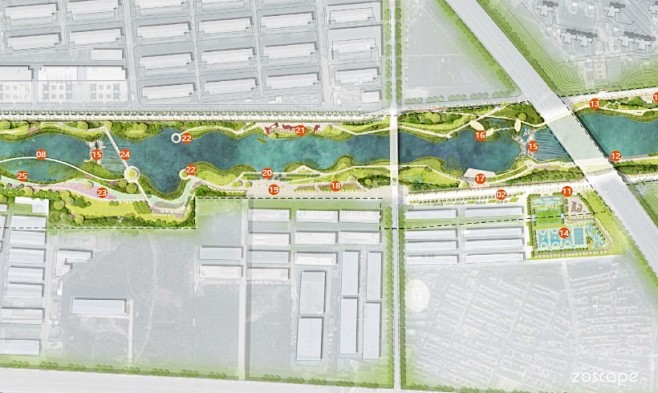 滨河带状公园-滨水风光景观带改造设计方案文本_方案文本_ZOSCAPE-建筑园林景观规划设计网 - 景观规划意向图