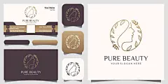 矢量卡通手绘化妆品标志女人侧脸logo图标叶子名片设计