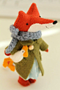 Cute Felt Fox with Coat, Scarf, and... Chicken!: 