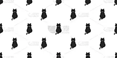 黑猫猫尾全无缝图案/壁纸/背景