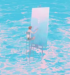 太阳强烈，水波温柔。

插画艺术家：Amei Zha #艺术# ##绘画# #插画# ​​​​