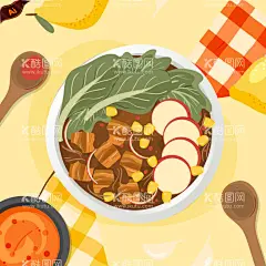 美食俯视素材  - 源文件下载【酷图网】美食,俯视美食,美食插画,手绘美食,蔬菜美食,料理,餐饮插画,食物,