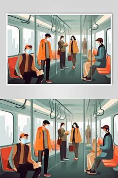AI数字艺术春运回家坐车人物插画