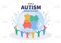 世界自闭症意识日与手拼图适合贺卡，海报或横幅在平面设计插图