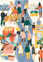 Amelia flower folio illustration market stalls food local people