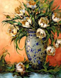 Artists Of Texas Contemporary Paintings and Art - White Tulips on Teal by Floral Artist Nancy Medina