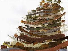 美国插画师  Amy Casey  插画作品中的建筑物和城市常常是颠倒和悬挂放置的，她解释说这是对当今世界那种紧张状态的自我表达 ​​​​