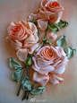 缎带花，3D立体绣。最后一张为制作图。（源O网页链接 ）
