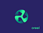 Oreel 标志概念电影标志卷轴标志电影 vr 播放增强现实 ar 应用程序图标象形图未使用的图标渐变风扇涡轮连接中心字母 o 身份品牌标志