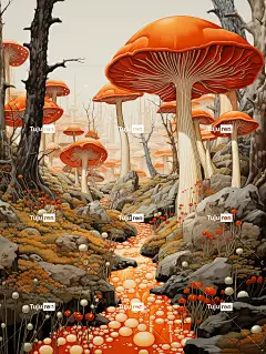 富有想象力的奇幻风景插画海报金黄色