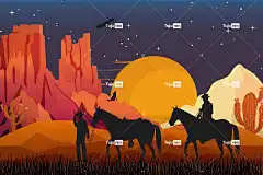 狂野的西部 西方电影 牛仔 马 冒险 夜晚 夜空 山 仙人掌