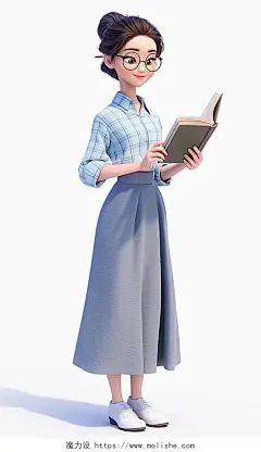 拿着课本的女人老师女教师职业女性3D人物AI插画