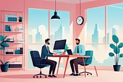 科技金融扁平风商务办公场景插画