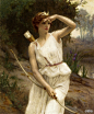 《Diana the Huntress》 ，Guillaume Seignac 的作品～画的是希腊神话中的狩猎女神，正宗的‘神二代’，宙斯的女儿，太阳神阿波罗的孪生妹妹（or姐姐）。看到这幅画，让我忽然有种想唱歌的冲动……“敢问路在何方～路在脚下～～”就就就～“师傅！前方有妖怪！”