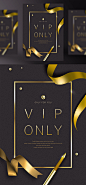 金笔 金色丝带 黑色质感背景 VIP海报PSD_平面设计_海报