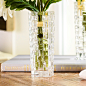 奇居良品高档家居装饰摆件花瓶欧式立体编织纹理水晶玻璃花瓶