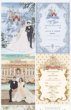 阿边手绘&amp;Danny画画请柬婚礼手绘婚纱照请帖邀请函插漫画背景加购-淘宝网