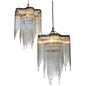 1920's French glass straw art deco chandeliers. Metal frames with punched copper decorated rim. Three rows of glass straws.: 
