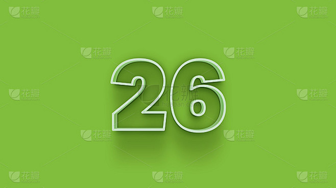 绿色3d数字26孤立的绿色背景优惠券26 3d数字渲染折扣收集为您独特的销售海报，横幅广告，圣诞节，
