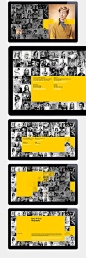 Tony D´Orio - Interactive Design by Sebastian Gram, via Behance. I love how the unselected imagesare black and white, while the selected portrait is colored. The yellow really helps makes it stand out.