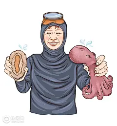 潜水捕捞 新鲜海鲜 淡彩手绘 人物插图插画设计-插画-插画图形素材-酷图网