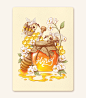 Honey Bees Textured Print : Made with love, these sweet honey bees are working hard! This sweet vintage-styled image recalls a simpler time long ago, with soft colors and a warm feeling of friendship. A pleasant token for those who long for a bucolic cott