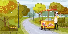 公园,手推车,冰淇淋摊,可爱的,商务,热,汽车,食品,贩卖