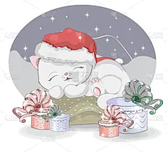 猫,枕头,白色,可爱的,贺卡,新年前夕,蜂蜜,梦想,动物