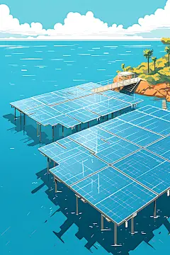 太阳能发电环保彩色扁平风插画