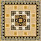 围巾，印花大手帕，围巾，手帕，地毯。希腊蜿蜒的边frieze与方形花décor，金色电缆框架上的米色