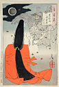 Tsukioka Yoshitoshi (1839-1892)  One Hundred Aspects of the Moon: Mount Yoshino Midnight Moon - Iga no Tsubone, woodblock print, 1886. SOLD.