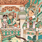 为@年衣旗舰店 绘制的2020秋冬包装KV插画，围绕“燕京八绝”--景泰蓝、牙雕、漆雕、玉雕、花丝镶嵌、金漆镶嵌、宫毯、京绣创作，呼应本季秋冬服饰主题。原本对这个题材很不熟悉，看了相关纪录片后，这些工艺品制作过程给我更大的感触，于是将剪刀、针线、钳子、互绞的花丝等这些“幕后”角色搬到台前。 ​​​​...展开全文c