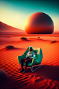 Lexica - Photo of simon stalenhag,8k resoultion, futuristic, cyberpunk, hyper realistic ,an astronaut sitting on a beach chair on mars, day or night