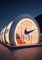 Nike concept store on the square,black,Inflatable store,pop-up store,Medium Shot,Product display,Concept Space Display,creative space, fashion creativity,conceptual design, imaginative,Futurism, Minimalism,best quality,high quality,high picture quali-ty,m