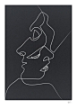 Close Noir Black and White Minimalist Abstract Art Painting Face People Relationships Love: 