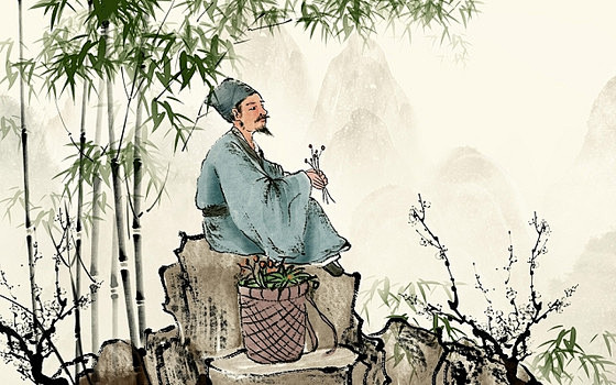 古代人物中医 医师节 水墨插画 国画 竹子 采药 登高中国医师节插画
