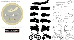 各类车剪影手绘图AI|背景画|长途汽车|飞机|交通工具|卡车|科技图片|摩托车|矢量素材|矢量图形|手绘画|手绘图形|水彩画|图形设计|图形图标|自行车