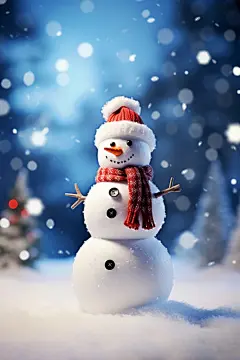 可爱冬天雪人植物树木素材图片