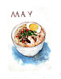 手绘水彩 美食食物 海鲜拉面 插图插画涂鸦