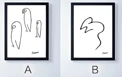 毕加索抽象动物有框装饰画picasso极简黑白现代客厅餐厅壁挂墙画-淘宝网