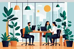 移动物联网扁平风商务办公场景插画