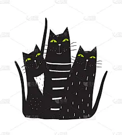 一群黑猫坐着