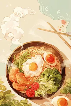 风味米粉美食国风插画
