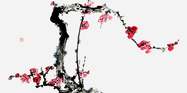 此款中国风国画水墨画《梅花图》是中国著名.