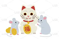 招财猫,鼠,绘画插图,白色,新年,传统,2020,贺卡,符号,新年前夕