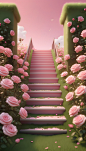A-stair-on-the-wide-grass-surrounded-by-roses--front-view--with-a-pink-background--in-the-cartoon-style--rendered-in-C4D--as-a-3D-scene-displaying-a-product--with-soft-lighting-creating-a-dreamy-atmos (2)